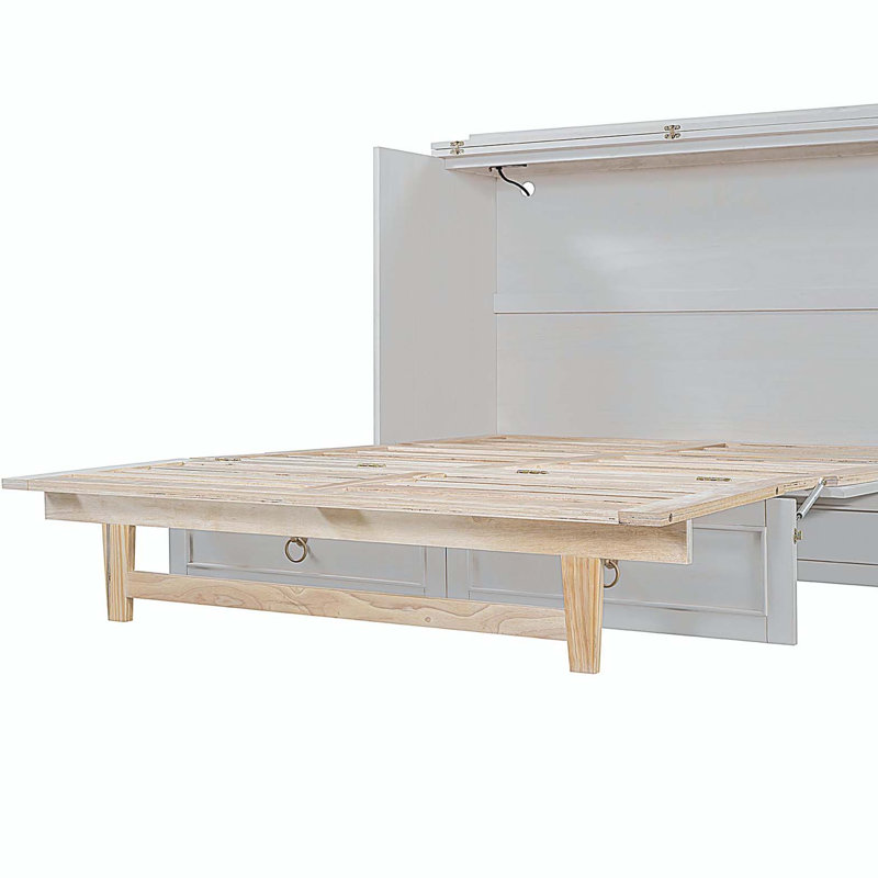 Lit escamotable double avec grands tiroirs, blanc, Lit double, Blanc