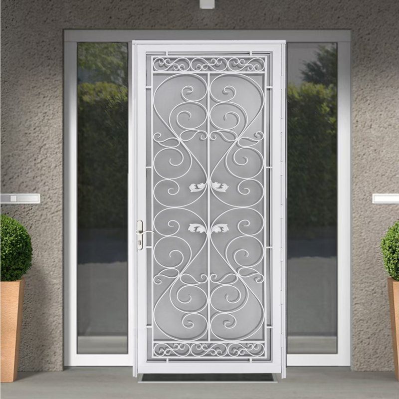 Porte de sécurité en acier gris de luxe Grisham, porte de tempête en fer 42 x 96 pouces, blanc, White, Right