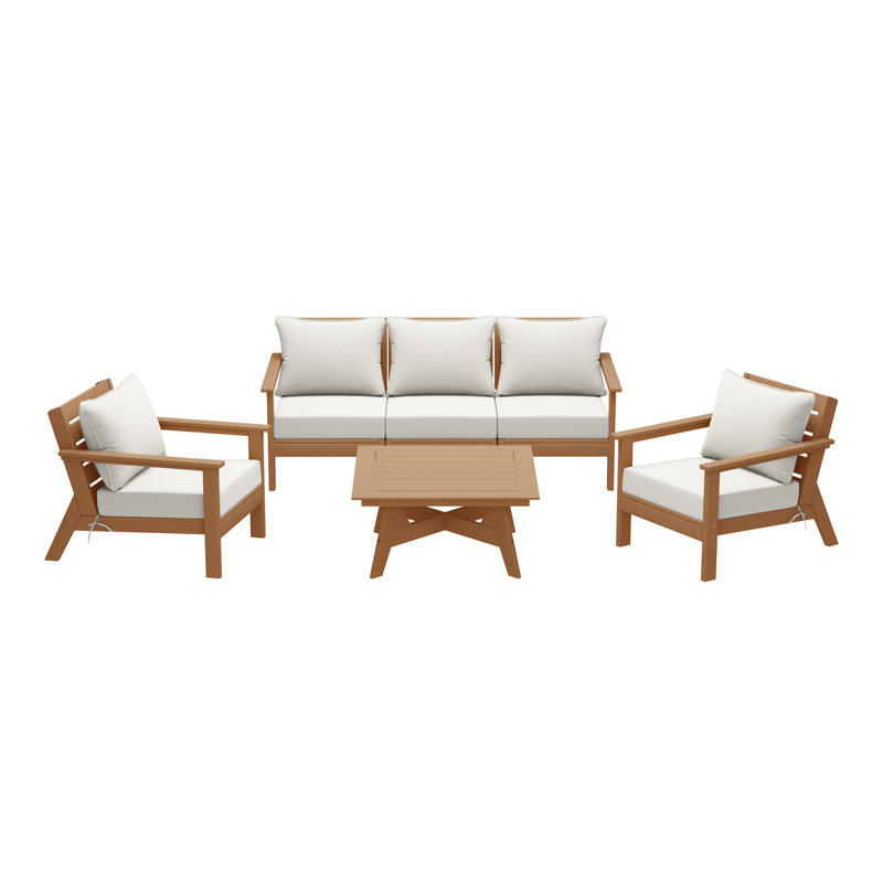 6-Piece Deep Seating Set, White, Teak