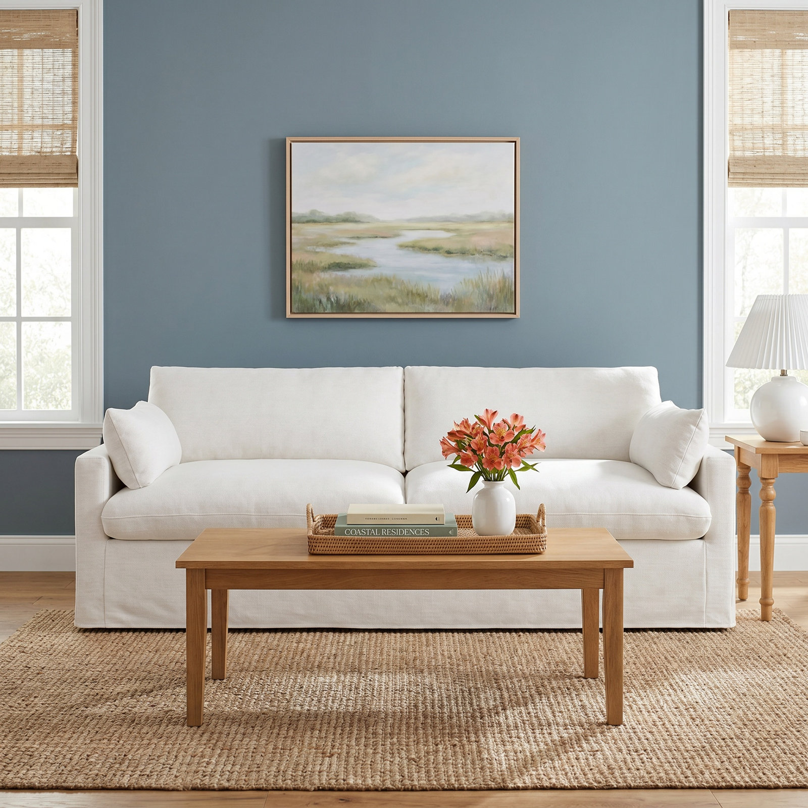 Luna 90" Slipcovered Sofa, Lena Sand Performance Linen Blend