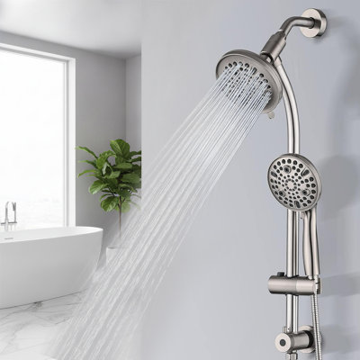 Dual High Pressure Shower Head Combo, Rainfall Shower Head with Handheld, 26" Drill‑Free Slide Bar, 5Ft Hose & 3‑Way Diverter, Brushed Nickel, Valve Not Included