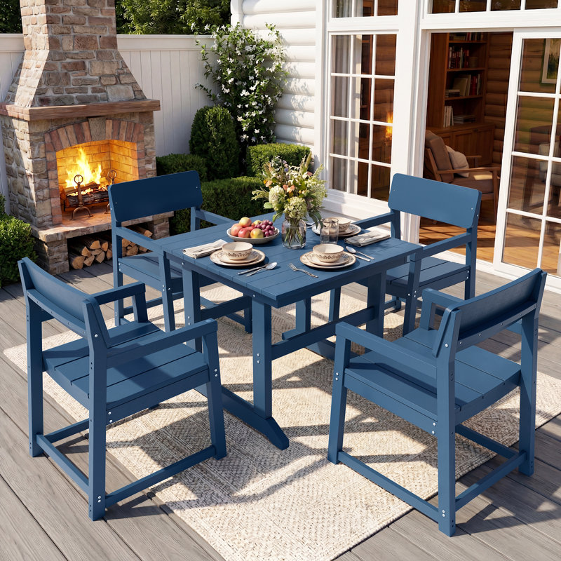 5-Piece HDPE Outdoor Patio Dining Set, Blue