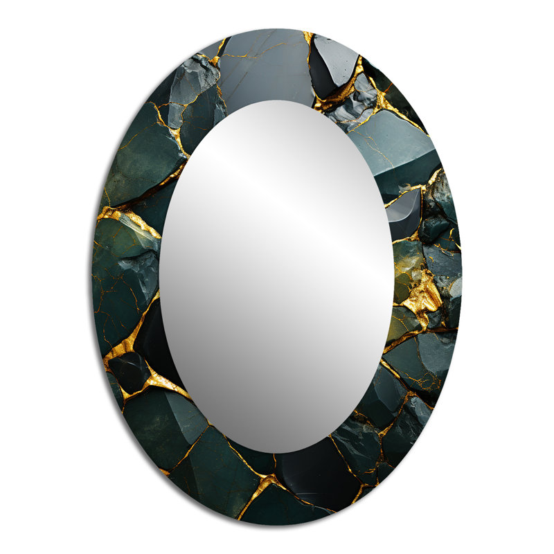 Miroir mural moderne vert et doré, 40 po x 30 po