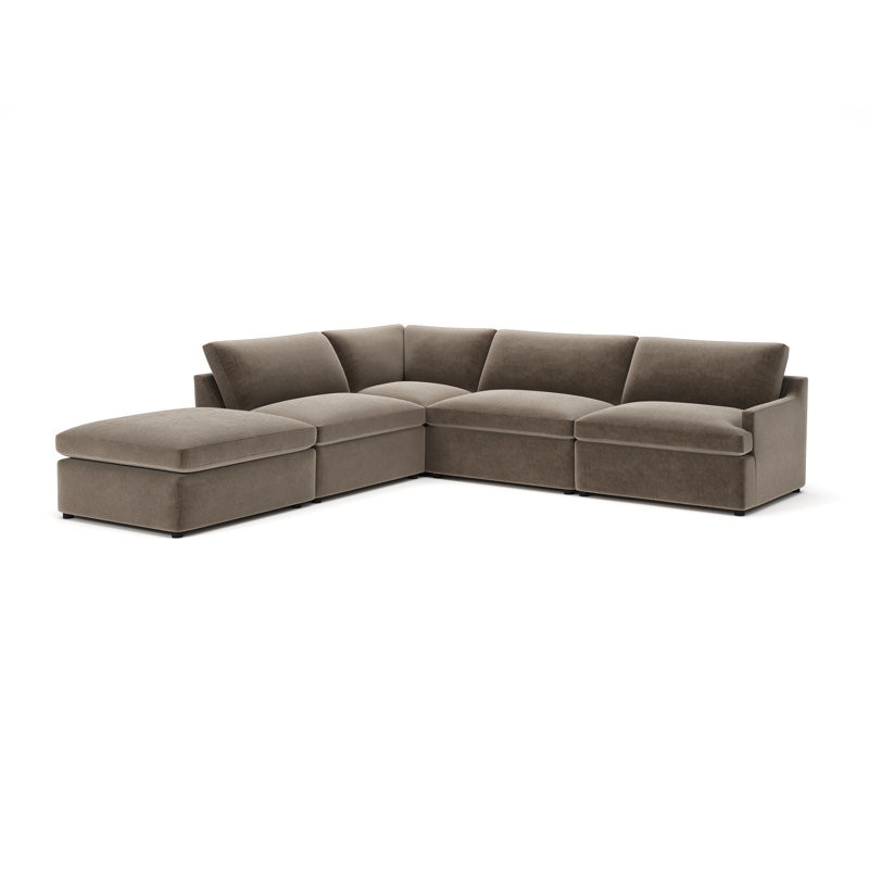 Essex 5-Piece Upholstered Modular Sectional, Left Hand Facing, Andrew Driftwood Performance Chenille
