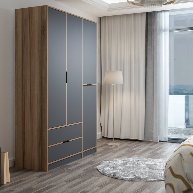 Elina 4 Door Manufactured Wood Wardrobe, Grey
