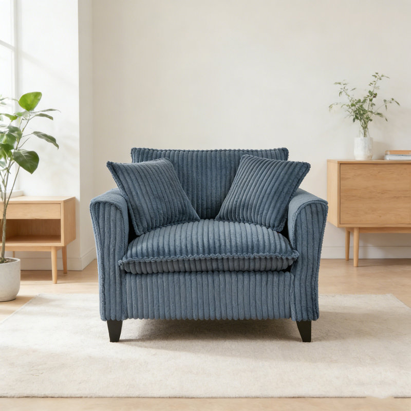 Single sofa with two pillows and sturdy legs, Blue