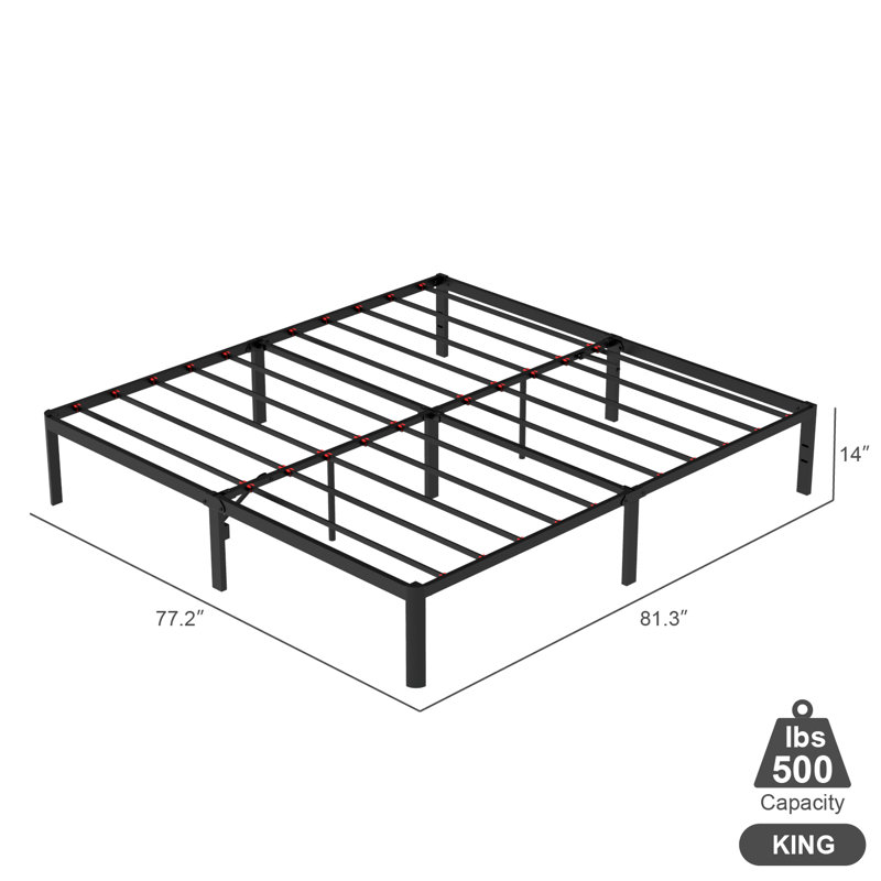 Lit plateforme en acier 14 po, structure en acier robuste et durable, assemblage facile, aucun sommier tapissier requis