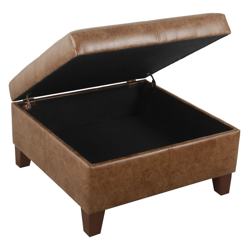 Gallup 28" Wide Leather Square Storage Ottoman Bench, Distressed Brown