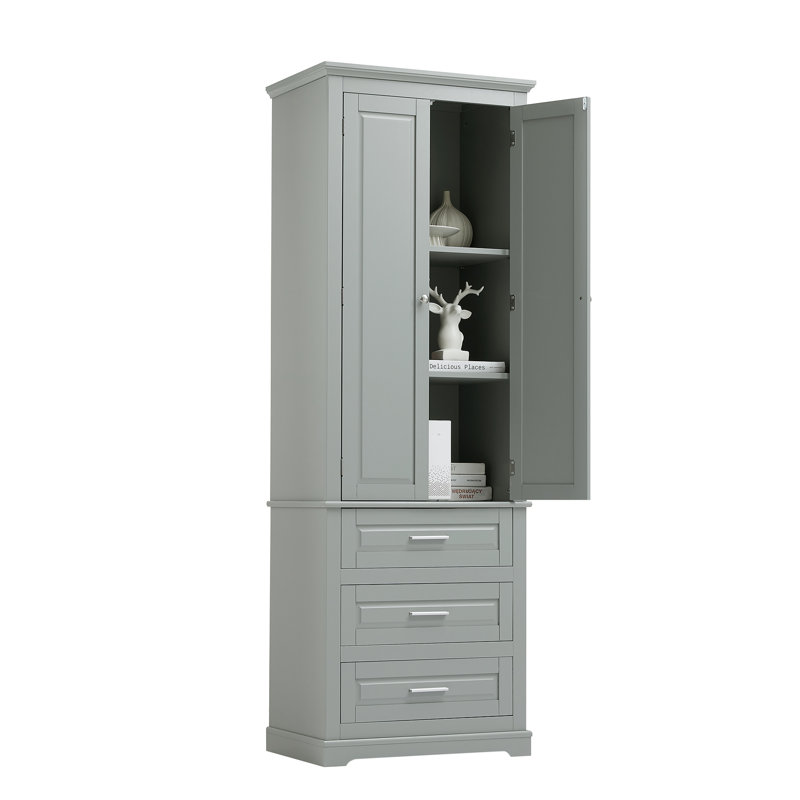 Armoire de rangement haute avec trois tiroirs pour salle de bain / bureau, gris, buffet, Gris