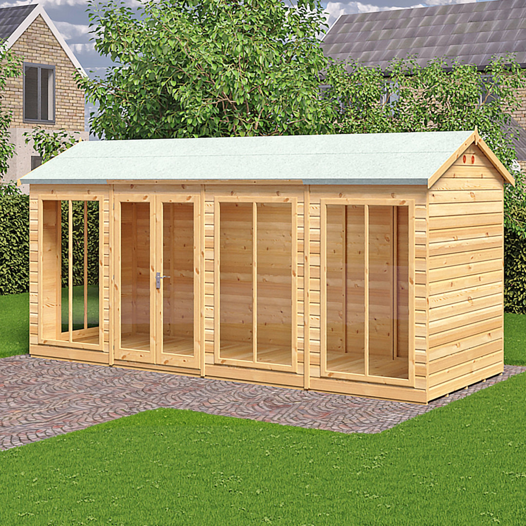 Shire Mayflower 16ft Summerhouse - Brown - Acrylic Glazing - Lockable Double Doors - Image 2