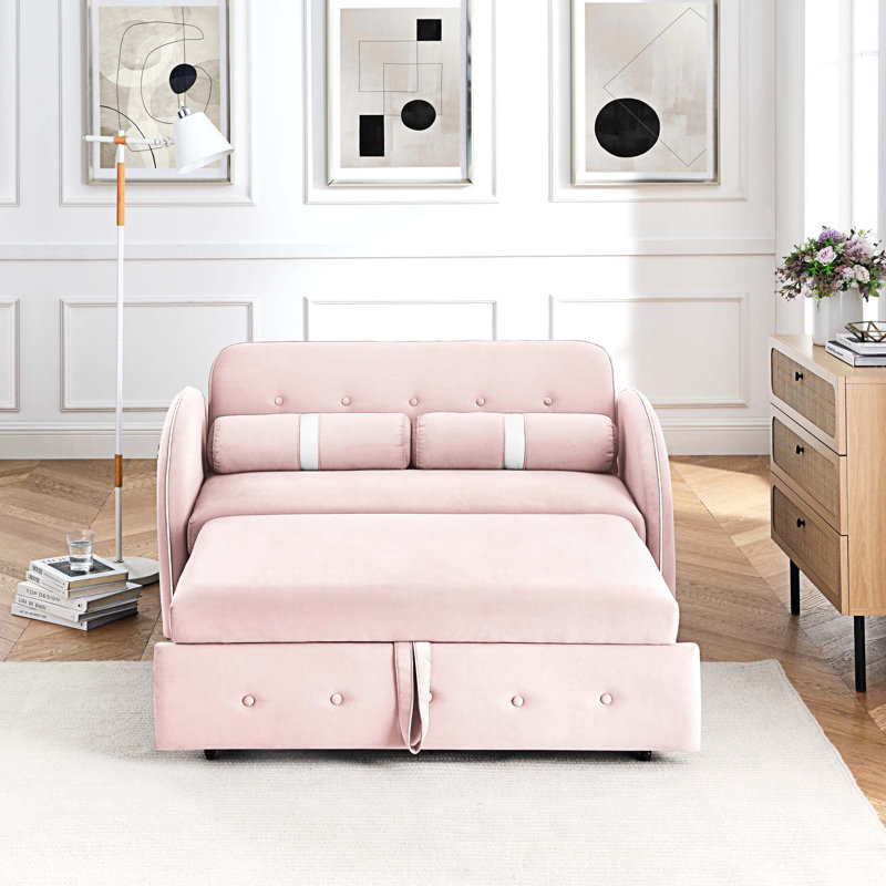Canapé-lit en velours 55,5 po, Velours rose