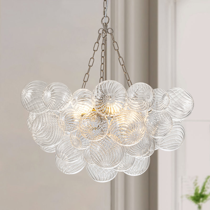 Lustre sphérique en verre 6 lumières, Nickel