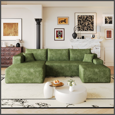 Canapé modulaire 103 po Cloud, fauteuils rembourrés minimalistes modernes, canapé confortable en forme de L pour le salon, canapé d'angle à assise profonde, aucun assemblage requis, vert (tissu en velours côtelé moelleux)