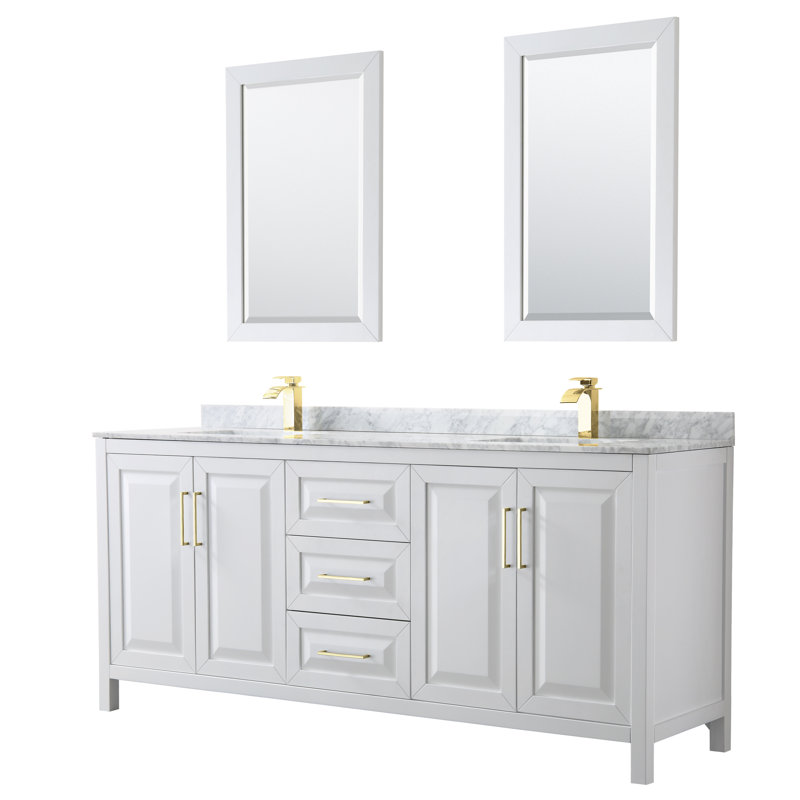 Daria 80'' W Double Vanity, Brushed Gold, Carrara Cultured Marble, White