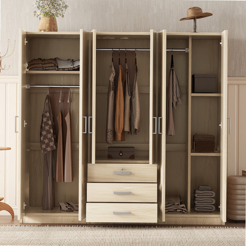 Armoire de chambre 6 portes grise, Brun