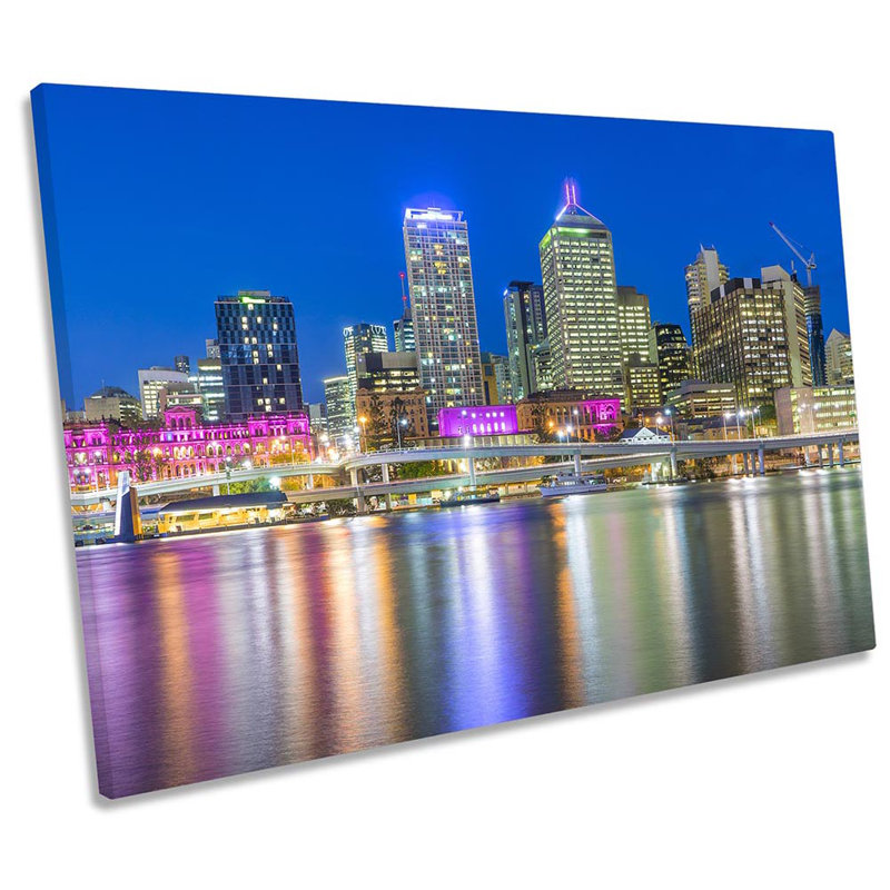 Brisbane City Skyline Australia - Wrapped Canvas Print, 91.4cm H x 137.2cm W x 4cm D