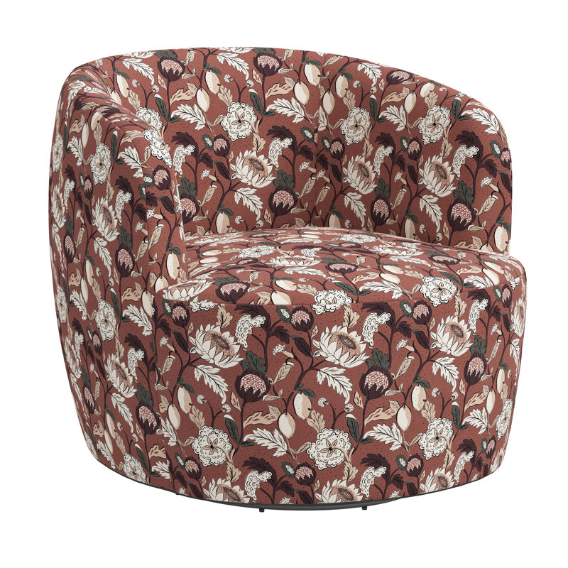 Fauteuil demi-tonneau pivotant Mina, Rose vieilli à motif floral Dottie