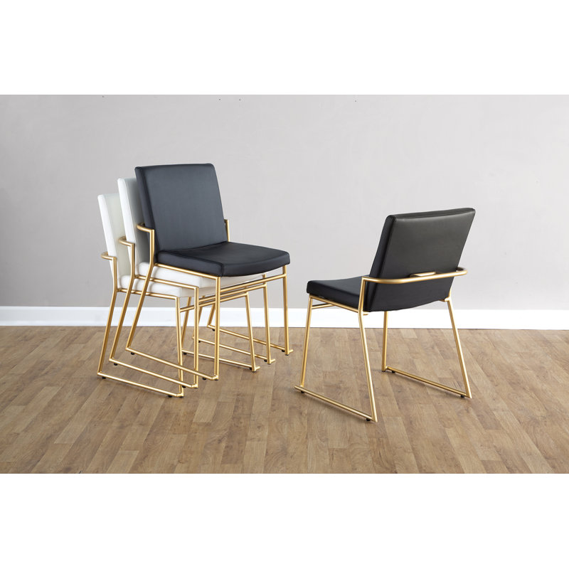 Gradin Stackable Side Chairs, Faux Leather Black, Gold