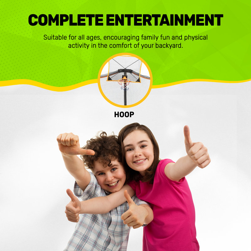 14-Foot Black Round Kids' Trampoline with Enclosure