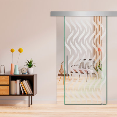 Frameless Glass Sliding Barn Door with Frosted Modern Design + Hardware Kit (Non-Private)