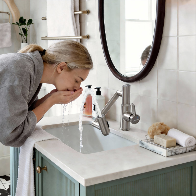 Lefton Rotatable Single Hole Bathroom Faucet with Temperature Display BF2204, Brushed Nickel