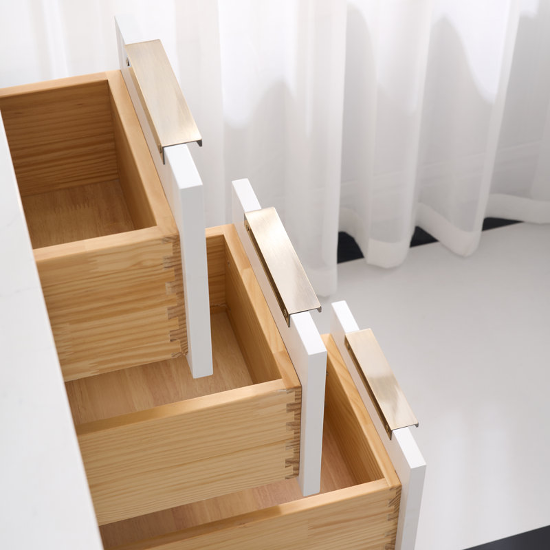 Meuble-lavabo en bois massif H 35 po x l 36 po avec comptoir en quartz et lavabo simple, Blanc