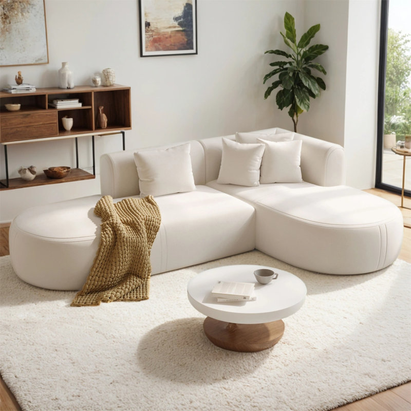 Canapé d'angle élégant pour le salon Mirod, Polyester beige