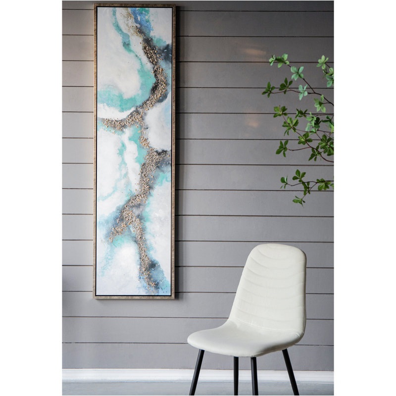 Elongated Blue and Gold Abstract Canvas Wall Art Set