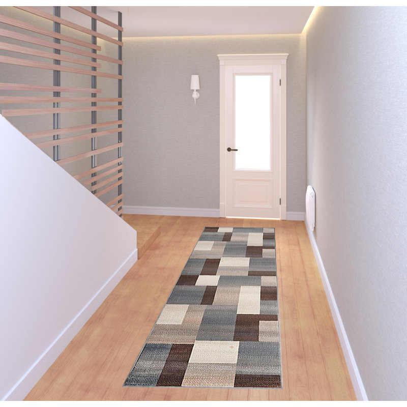 Tapis patchwork gris et brun Qulanra 8 pi x 10 pi, Tapis de couloir 2 pi 8 po x 8 pi