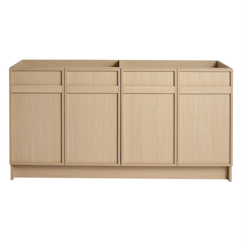 Meuble-lavabo autoportant de 60 po et 4 portes d'armoire à fermeture en douceur, tablette réglable - évier exclu 