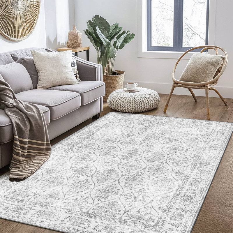 Tapis d'intérieur gris antidérapant Feyzullah, Rectangulaire 3 pi x 5 pi