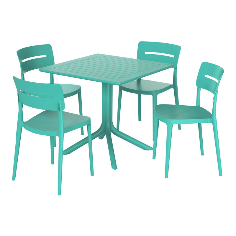 Ensemble repas carré pour 4 personnes, Bleu sarcelle