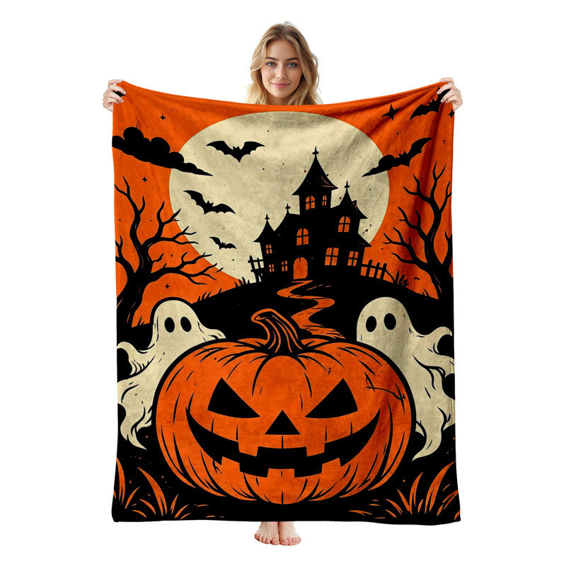 Couverture simple en flanelle JYK Halloween, Haunted Pumpkin House
