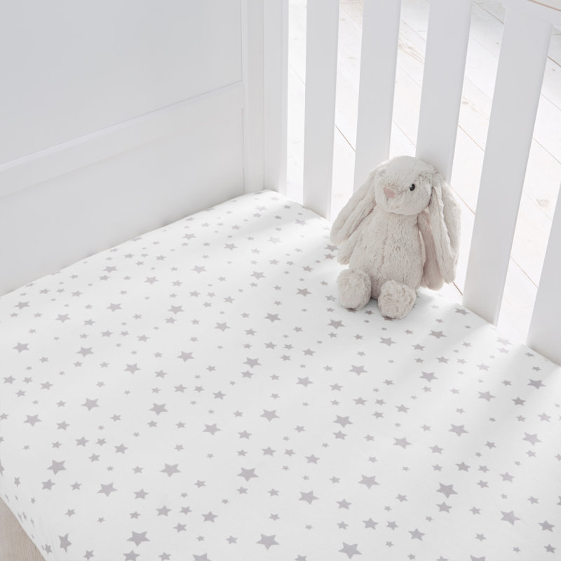 Safe Nights Fitted Sheets, Grey Star, Cot