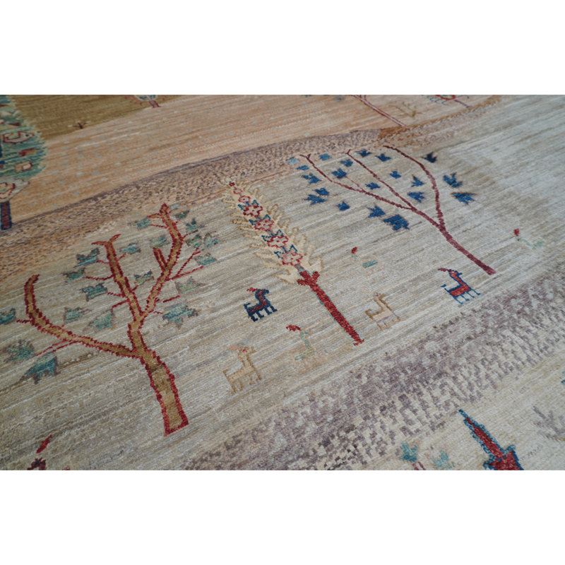 Tapis chameau et multicolore noué à la main de haute qualité