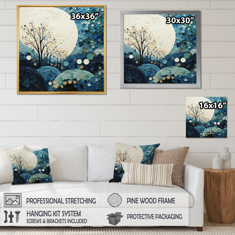 Teal White Mid Century Minimalist Rain II - Abstract Collages Canvas Print, Cadre photo noir, H 30 po x l 30 po x P 1 po