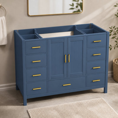 48" Bathroom Vanity Base Cabinet with 2 Soft-Close Double Doors & 9 Smooth Drawers with Slides(Blue)