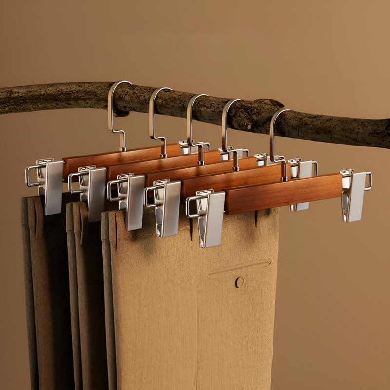Cintres à pantalons en bois massif - solution sans plis pour l'organisation de la garde-robe, 5