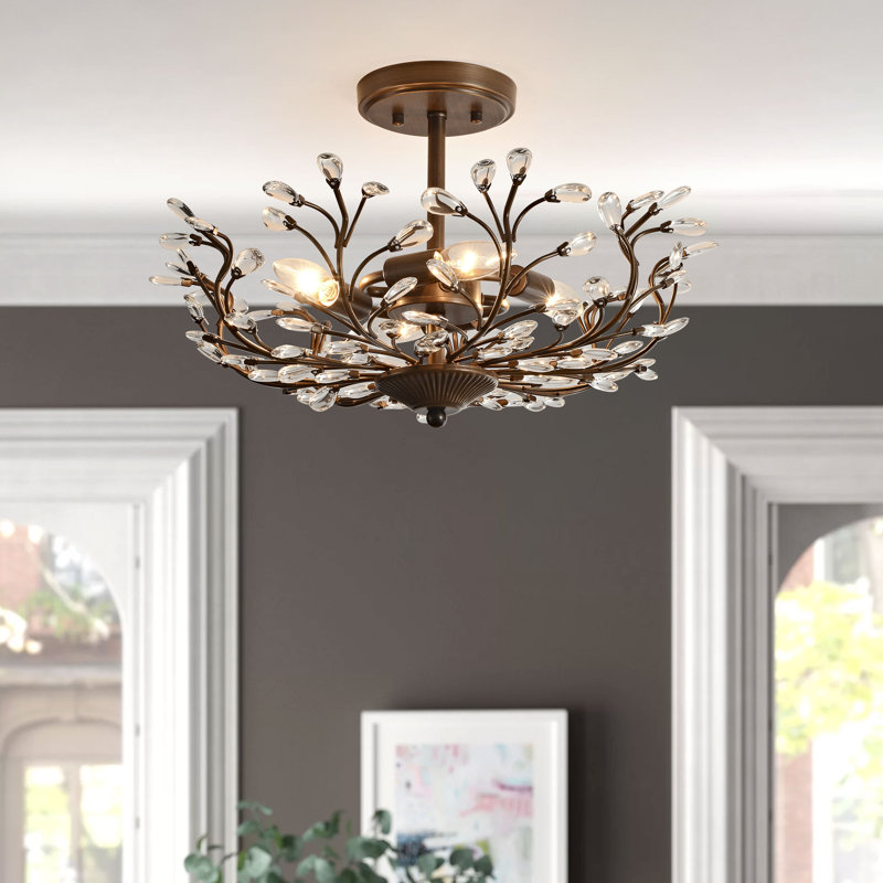 Flavia 4-light Crystal Beaded 9-Branch Semi-Flush Mount-Bronze