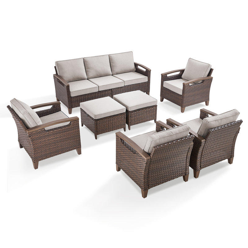 Ensemble de conversation d'extérieur en osier pour 7 à 9 personnes avec 4 fauteuils Arundel, Beige