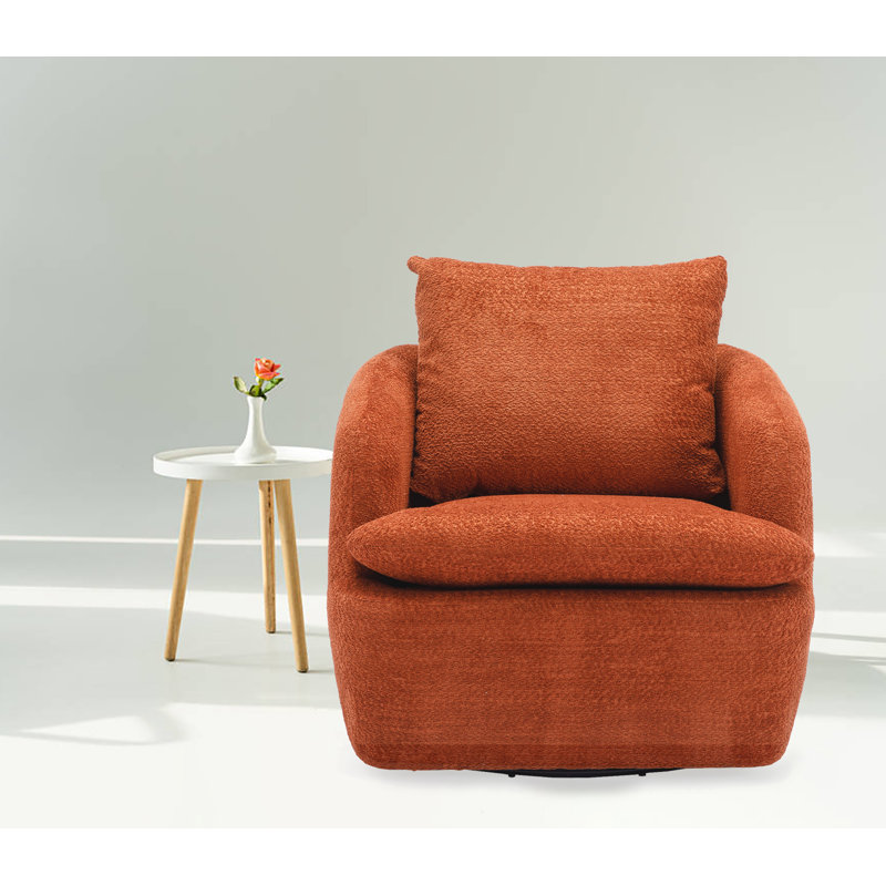 Fauteuil pivotant en chenille de 32,48 po de largeur Anneliese, Chenille orange