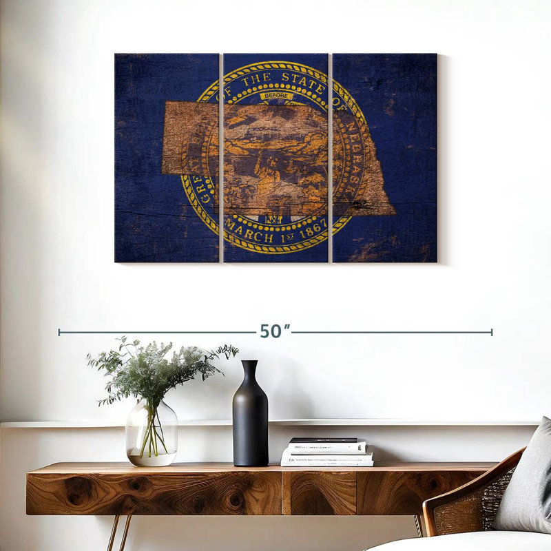 Borges State Map Over Nebraska Flag, 24" H x 38" W