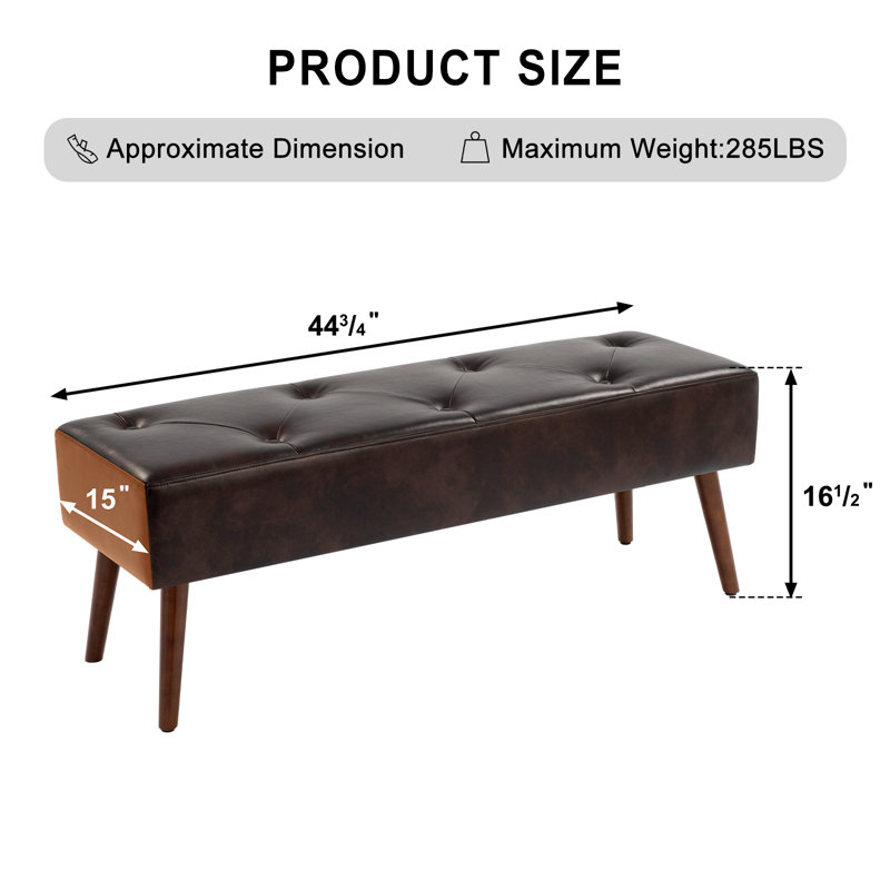Liniyah Faux Leather Upholstered Bench, Dark Brown