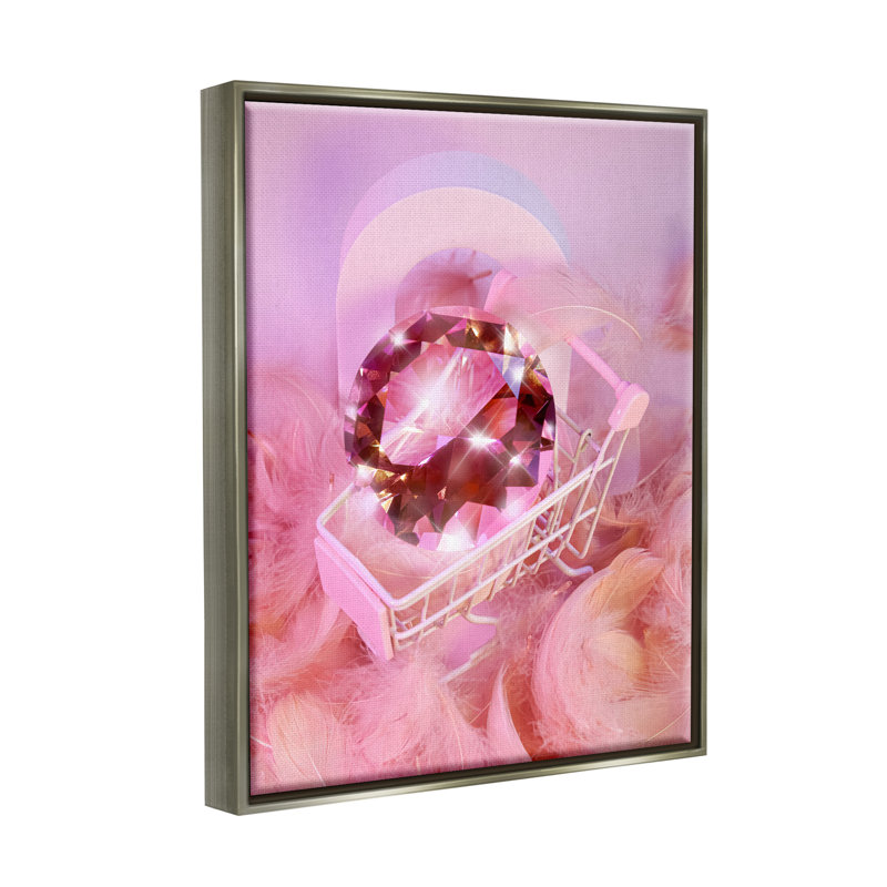 "Pink Glam Gem" dans un chariot encadré sur bois par Ziwei Li, impression, H 21 po x l 17 po x P 1,7 po