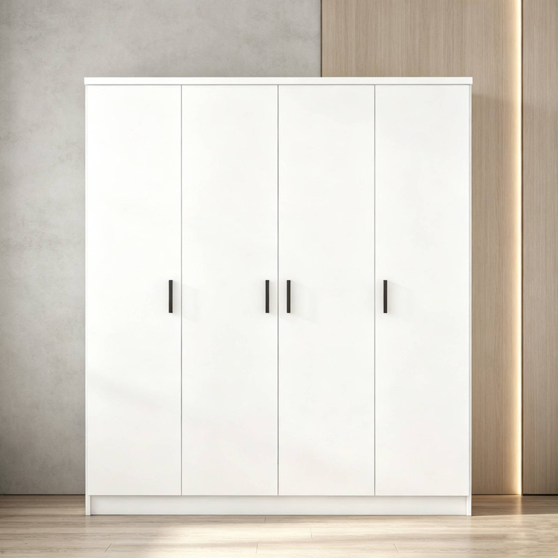 Armoire de chambre à coucher à 4 portes avec tringle, tiroir de rangement et tablettes, H 67,90 po x l 59,20 po x P 19,20 po