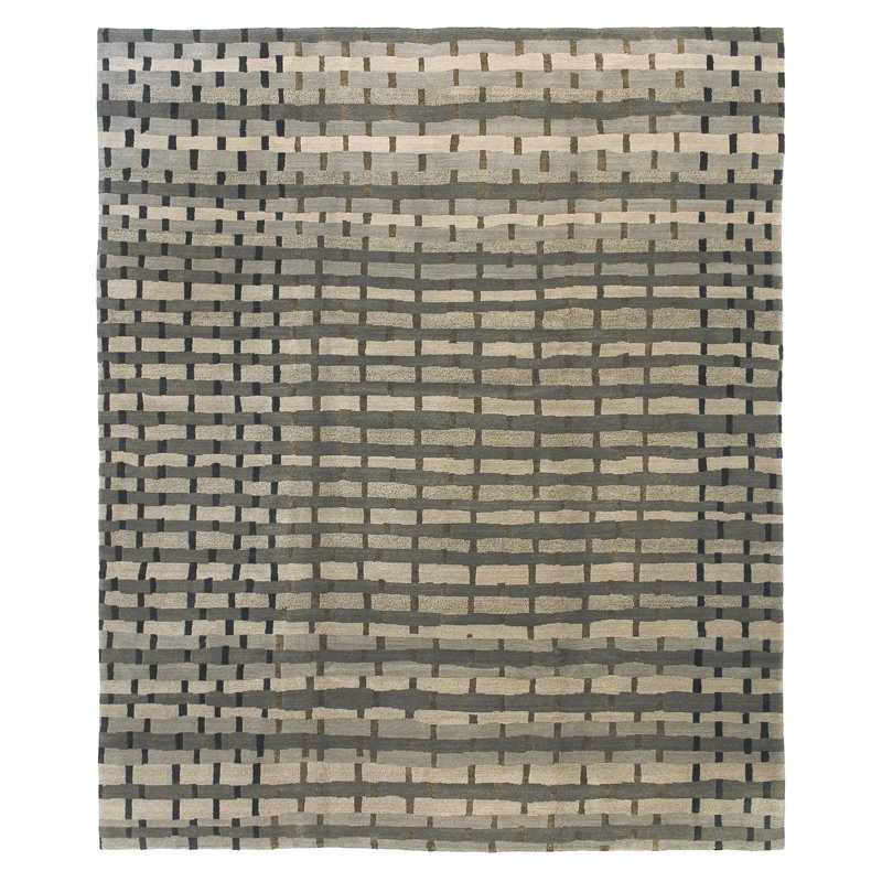 Rag Striped Area Rug in Brown/Gray/White, Rectangle 3' x 5'