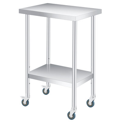 Adjustable Shelf Stainless Steel Work Table with wheels, Heavy-Duty Commercial Prep Table 12”×24”, 660LB Capacity Easy Clean Metal Utility Table for Kitchen, Restaurant, Office & Garage