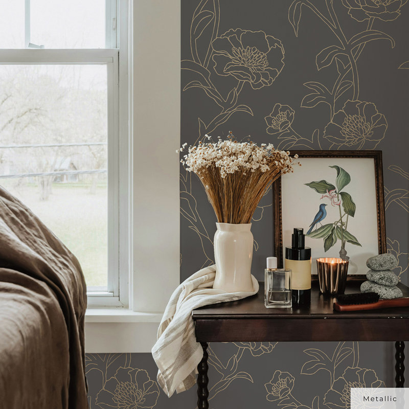 Marlee 33' L x 20.5" W Textured Peel and Stick Wallpaper Roll, Noir, 16.5" L x 20.5" W