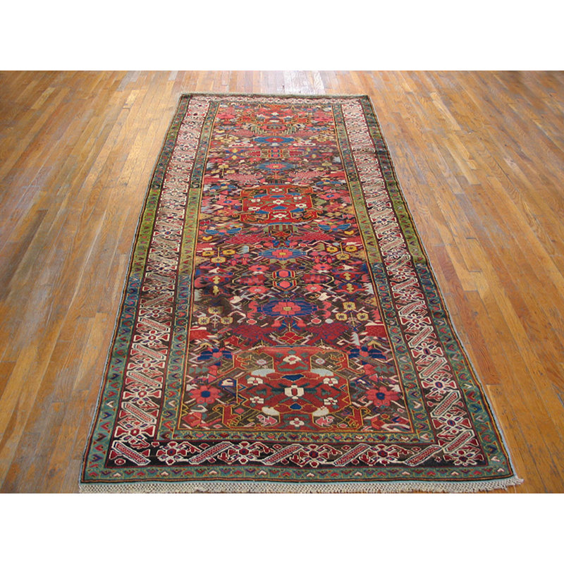 Long and Narrow Antique Tribal Colorful Jewel Tone Caucasian Seychour Rug