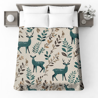 Motif de cerfs et de feuilles, literie, cerf, couvre-lit, animaux